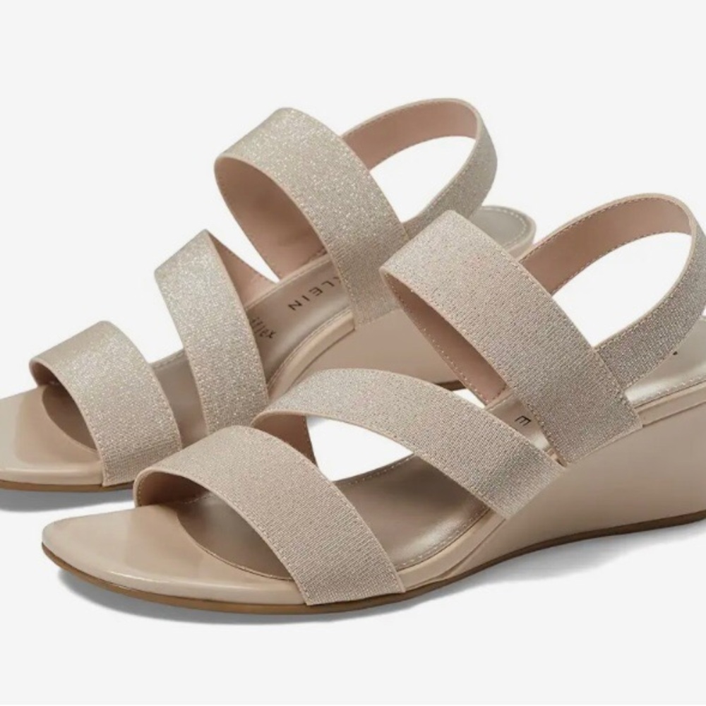 Anne Klein Blessing iFlex Wedge Strappy Sandals Shoes Sparkly Gold Party Heels - Picture 2 of 8
